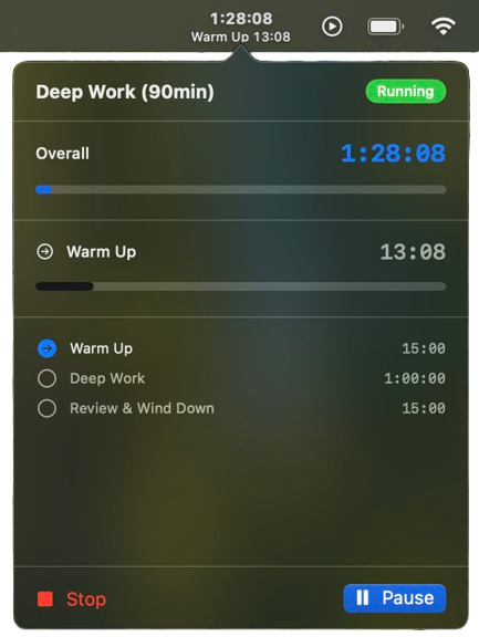 Session Timerz showing a Deep Work session in progress